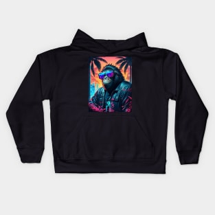 Trendy gorilla wearing sunglasses in miami beach Kids Hoodie